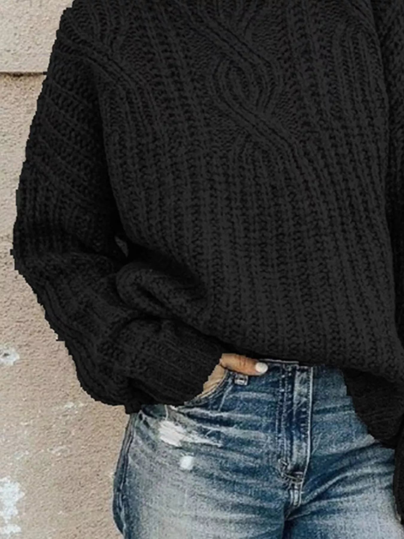 Sarah Express Women's Turtleneck Cable-Knit Sweater Plus Size Long Sleeve