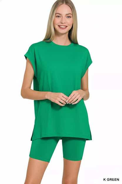 Sarah Express Women's Brushed Microfiber Top & Biker Shorts Set