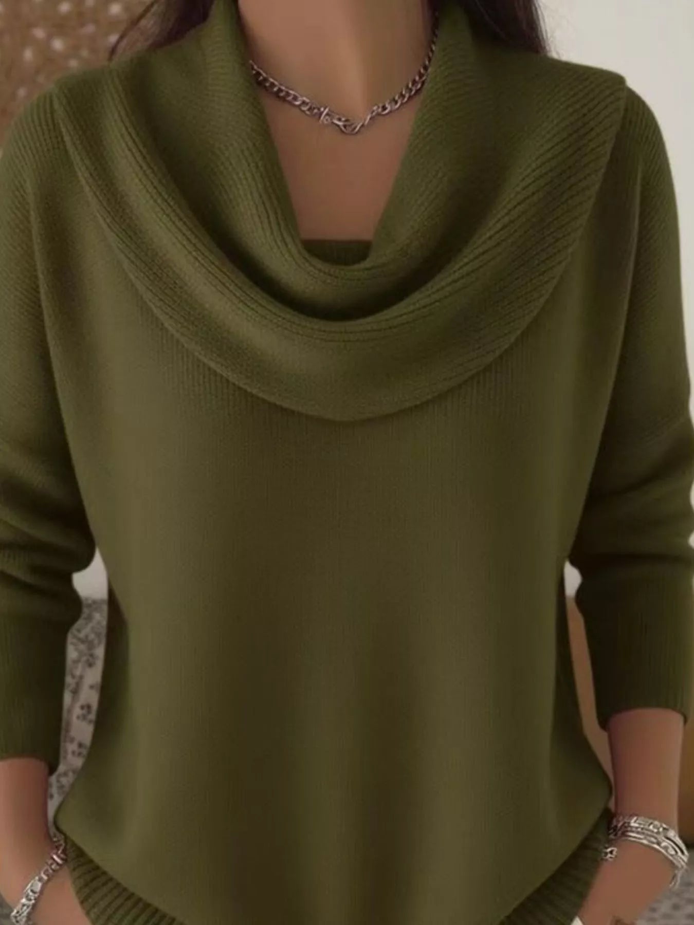 Sarah Express Women's Cowl Neck Solid Color Sweater Plus Size Army Green
