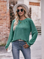 Sarah Express Women's Round Neck Long Sleeve Ruched Casual T-Shirt