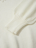 Sarah Express Women's Flower Detail Round Neck Puff Sleeve Sweater