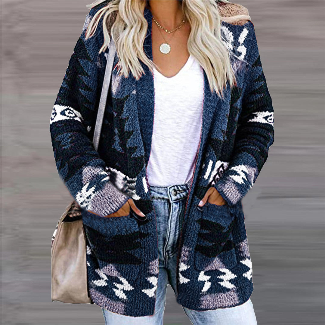 Sarah Express Women's Festive Printed Knit Cardigan Loose Fit Halloween Christmas Sweater