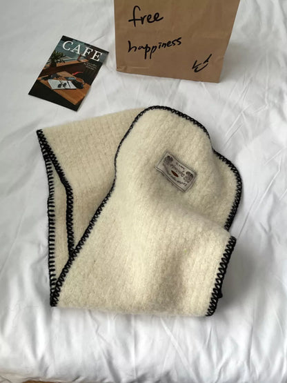 Sarah Express Women's Contrast Trim Plush Winter Scarf - Soft Warm Long Scarf Off-white ONESIZE