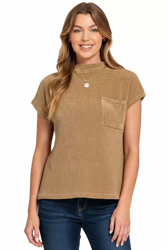 Sarah Express Women's Chenille Waffle Short Sleeve Sweater