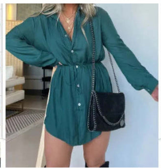 Sarah Express Women's Long Sleeve Button-Down Romper Shorts Jumpsuit Turquoise