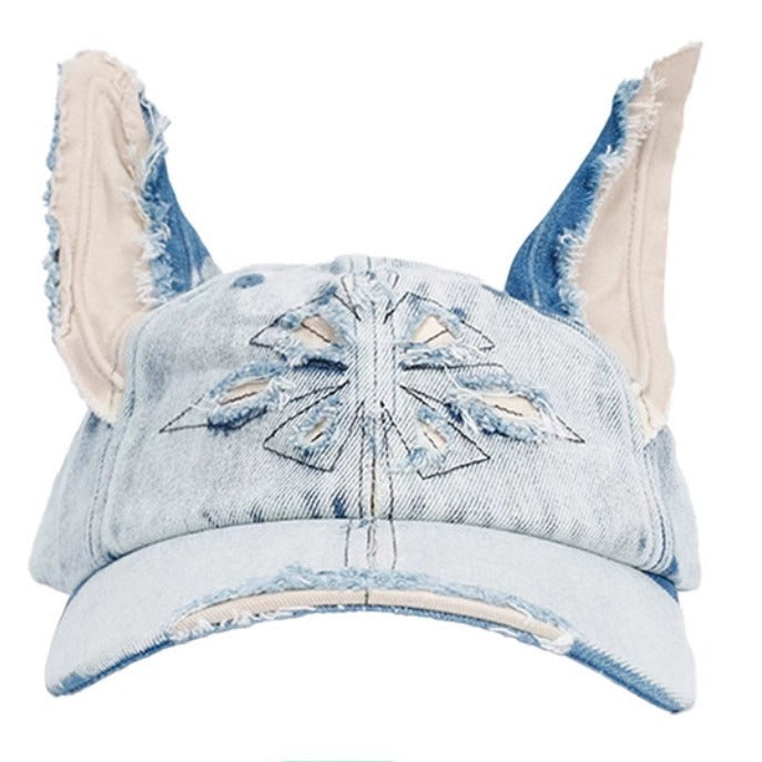 Sarah Express Women's Doberman Graphic Baseball Cap Distressed Denim Adjustable Hat Casual Streetwear