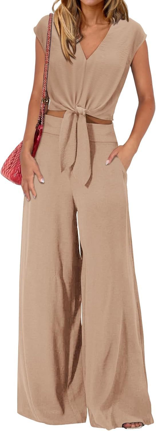 Sarah Express High Waist Wide Leg Pants Suit Two Piece Sleeveless Set
