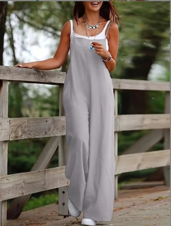 Sarah Express Suspender Wide-Leg Jumpsuit Women's Sleeveless Overall Style