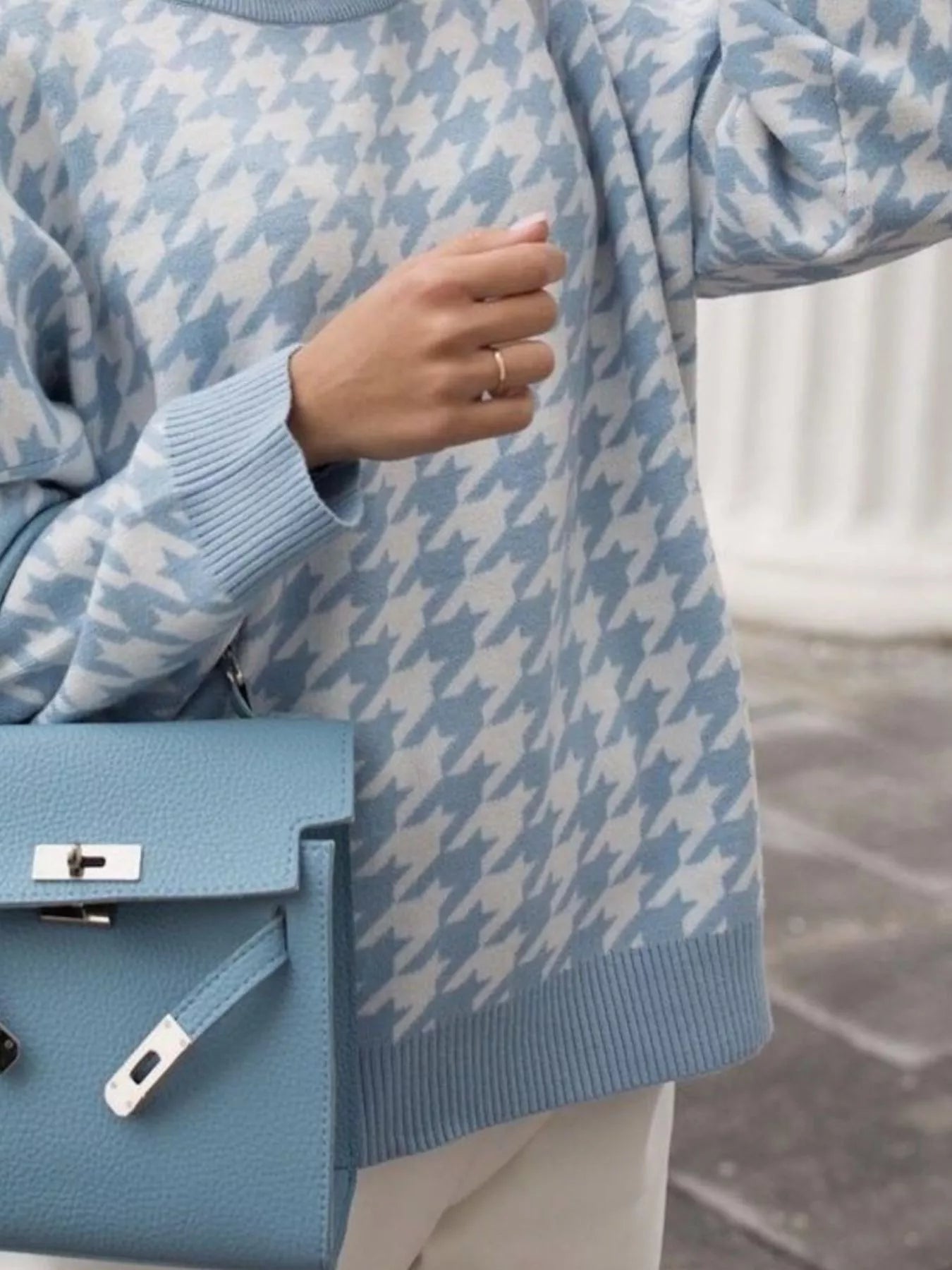 Sarah Express Women's Houndstooth Oversized Sweater Plus Size - Cozy Knit Pullover