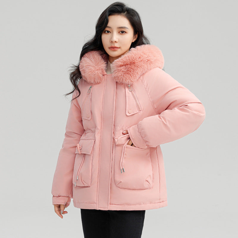 Sarah Express Women's Horn Button Parka Coat with Fur Collar Loose Fit Thick Winter Jacket