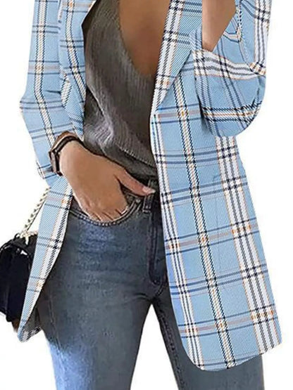 Sarah Express Women's Plaid Lapel Collar Blazer