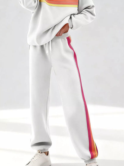 Sarah Express Women's Striped Round Neck Sweatshirt and Pants Lounge Set