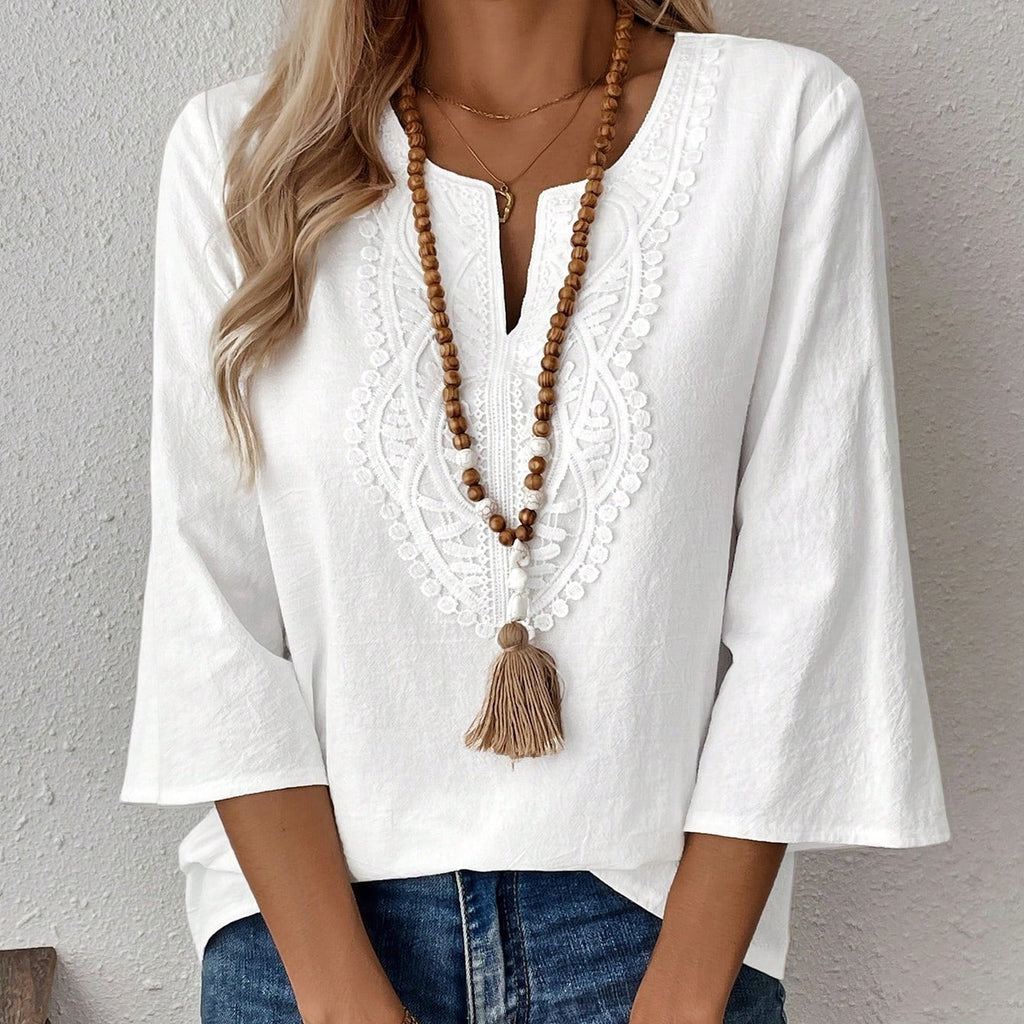 Sarah Express Women's Cotton Batwing Sleeve Blouse Wrap Neck Long Sleeve Casual Top