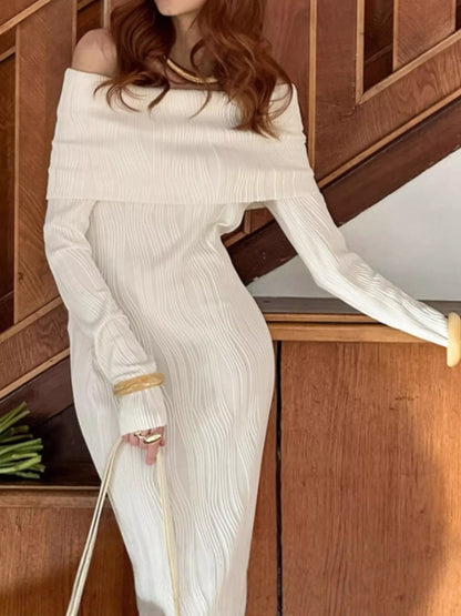 Sarah Express Women's Off-Shoulder Textured Knit Maxi Dress