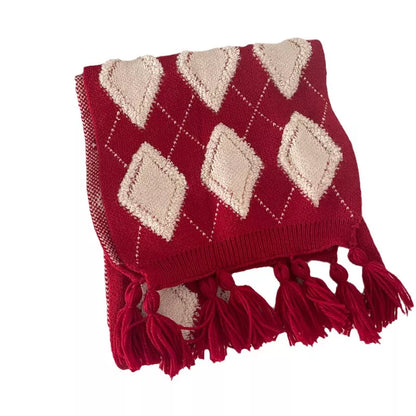 Sarah Express Women's Diamond Pattern Knitted Tassel Scarf