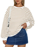 Sarah Express Women's Striped Round Neck Oversized Casual Sweatshirt