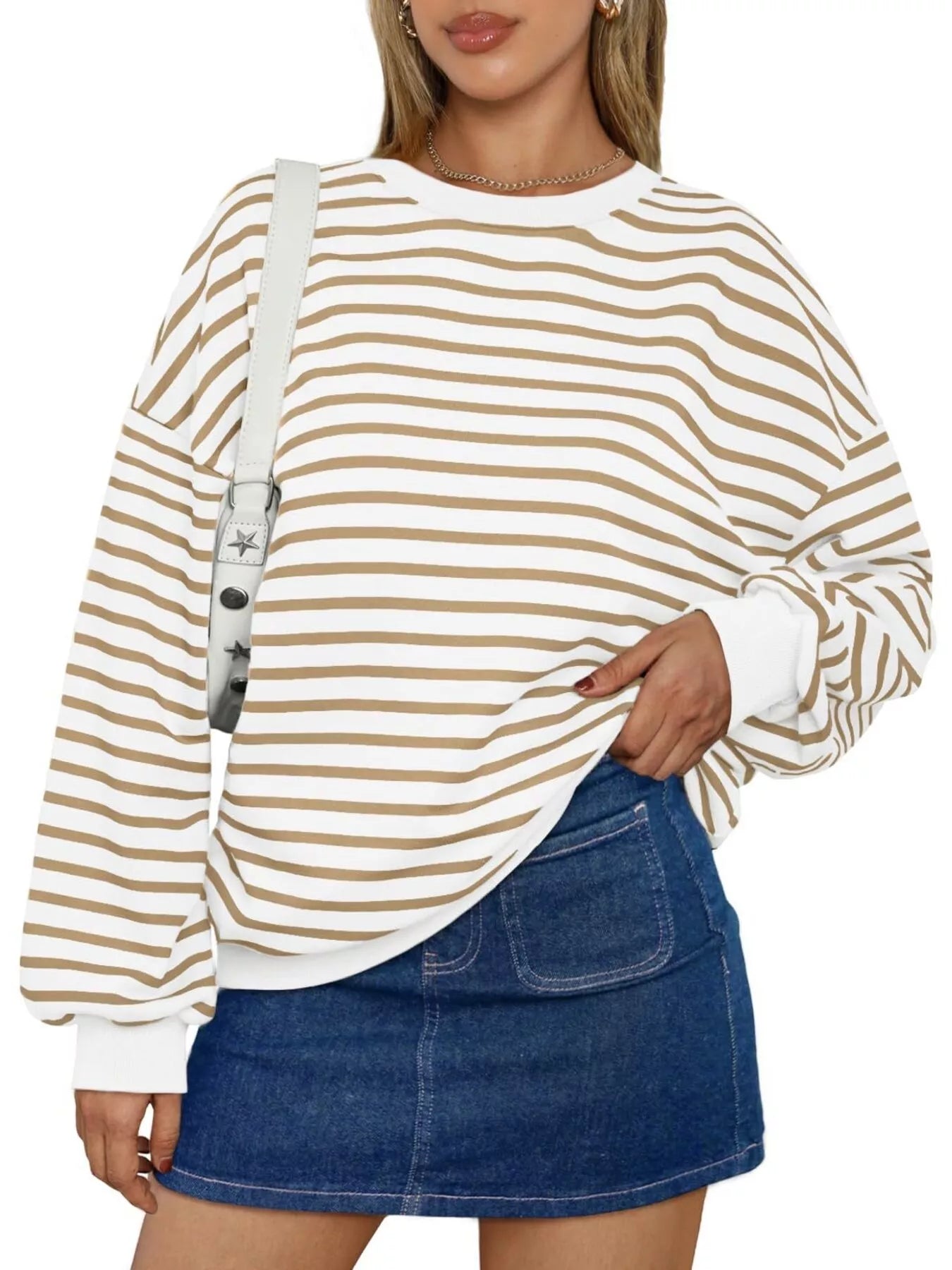 Sarah Express Women's Striped Round Neck Oversized Casual Sweatshirt