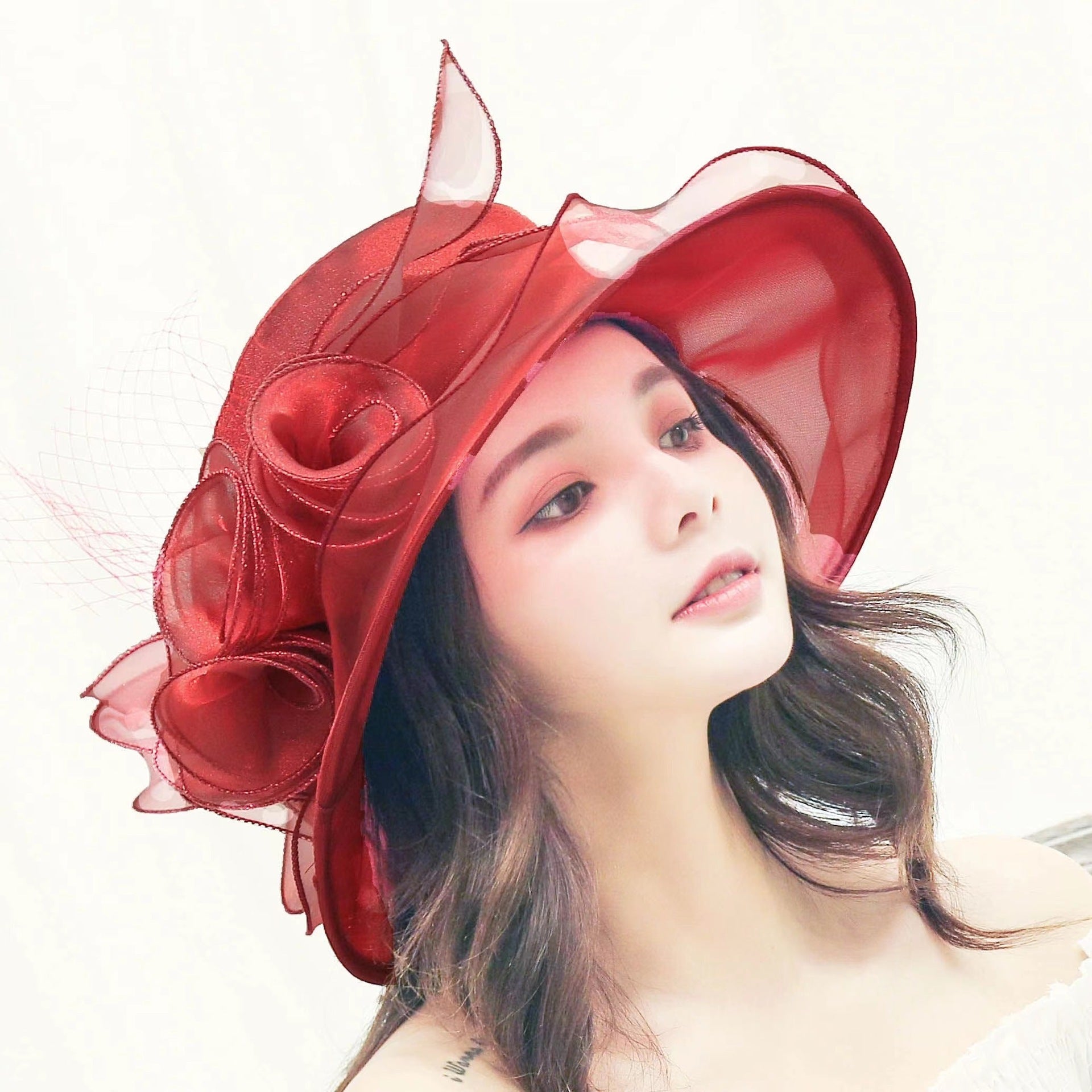 Sarah Express Women's Mesh Organza Bowler Sun Hat Breathable Foldable