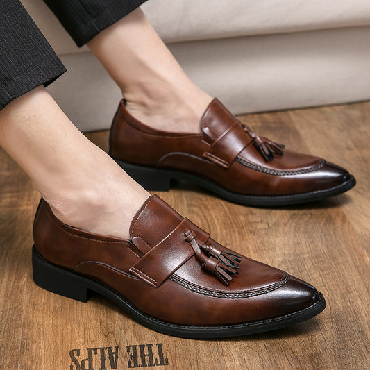 Sarah Express Men's British Tassel Dress Shoes | Pointed Toe PU Leather Business Loafers