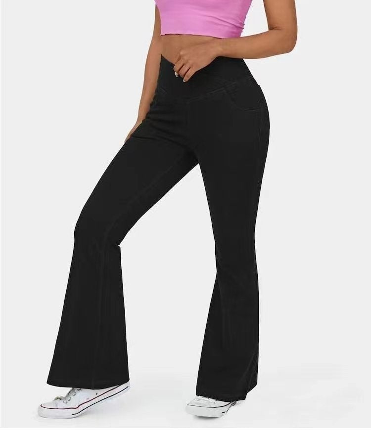 Sarah Express Women's Mid-Waist Bell Bottom Flare Jeans Denim Pants