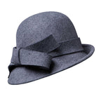 Sarah Express Women's French Style Retro Bowler Hat Dome Crown with Bow Accent Polyester