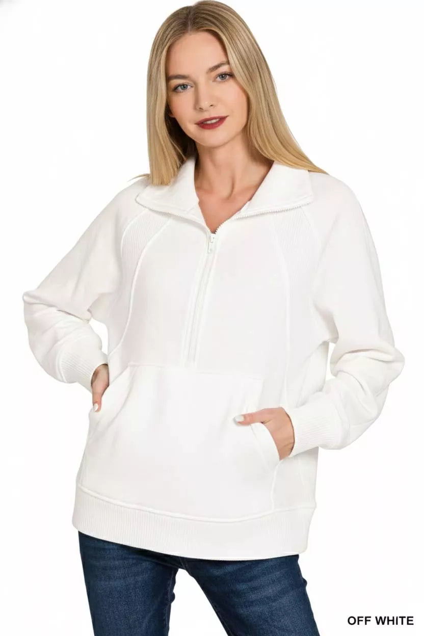 Sarah Express Women's Half Zip Fleece Sweatshirt with Kangaroo Pocket