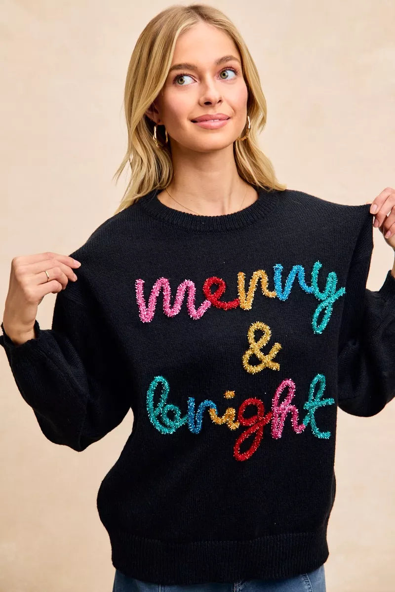 Sarah Express Women's Tinsel Lettering Christmas Sweater