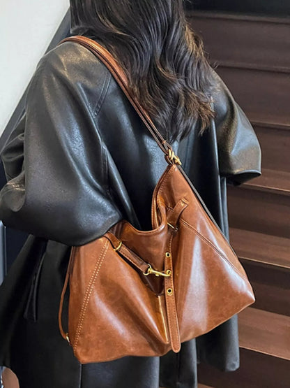 Sarah Express Women's Vintage Leather Crossbody Bag - Large PU Leather Shoulder Bag