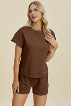 Sarah Express Women’s Plus Size Textured Top and Shorts Lounge Set

