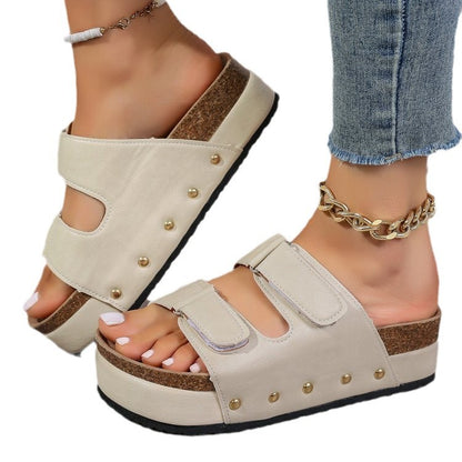 Sarah Express Womens Beach Shoes With Thick Soles Rivets Velcro Straps And Round Toes