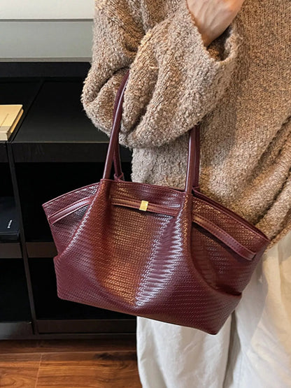 Sarah Express Women's Textured Tote Bag - Large PU Leather Shoulder Bag