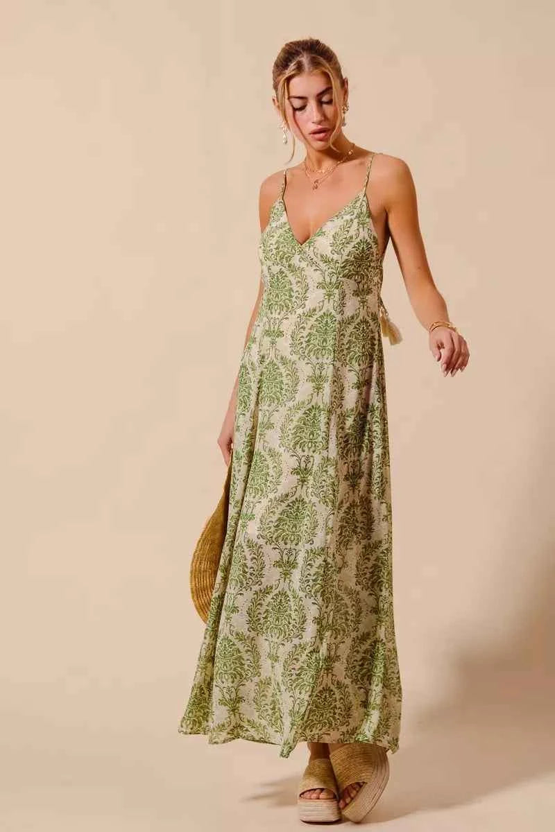 Sarah Express Women's Damask Floral Maxi Dress - Open Back Summer Flowy Dress