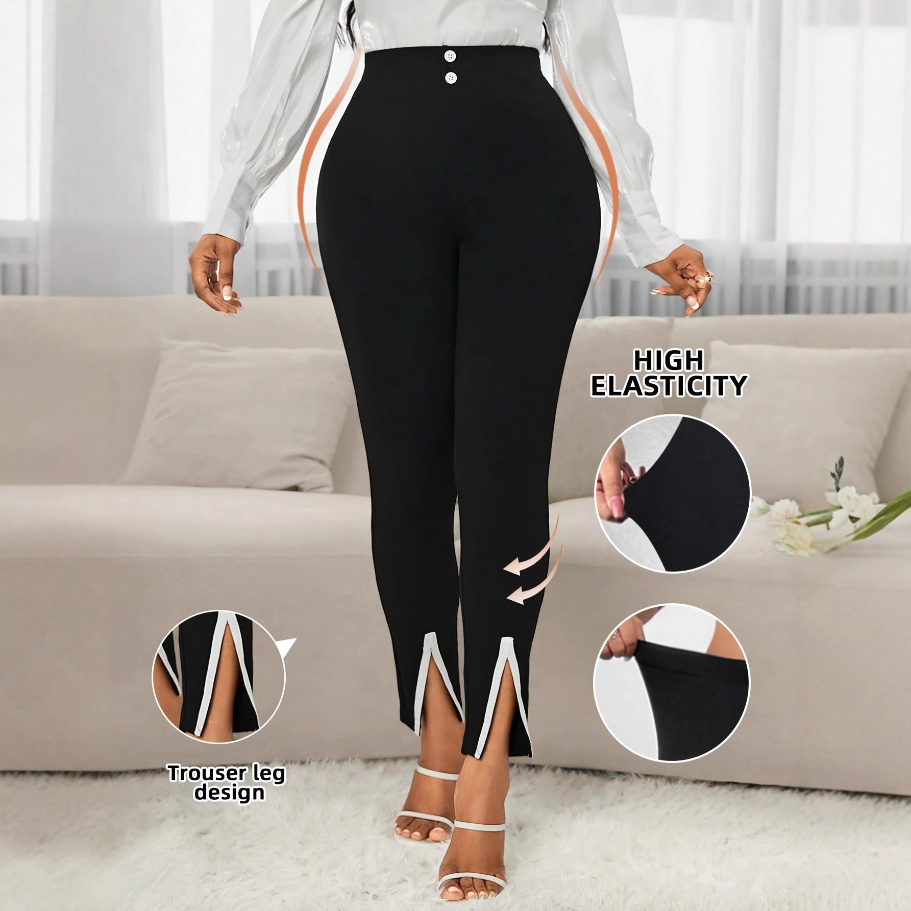 Sarah Express Women's Elegant Slim Fit Chenille Pants High Waist Work Commuter Trousers