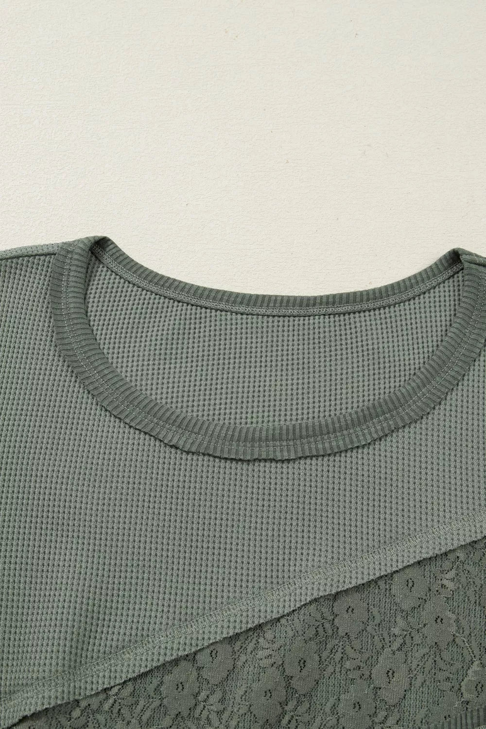 Sarah Express Women's Waffle Ribbed Lace Detail Long Sleeve Top