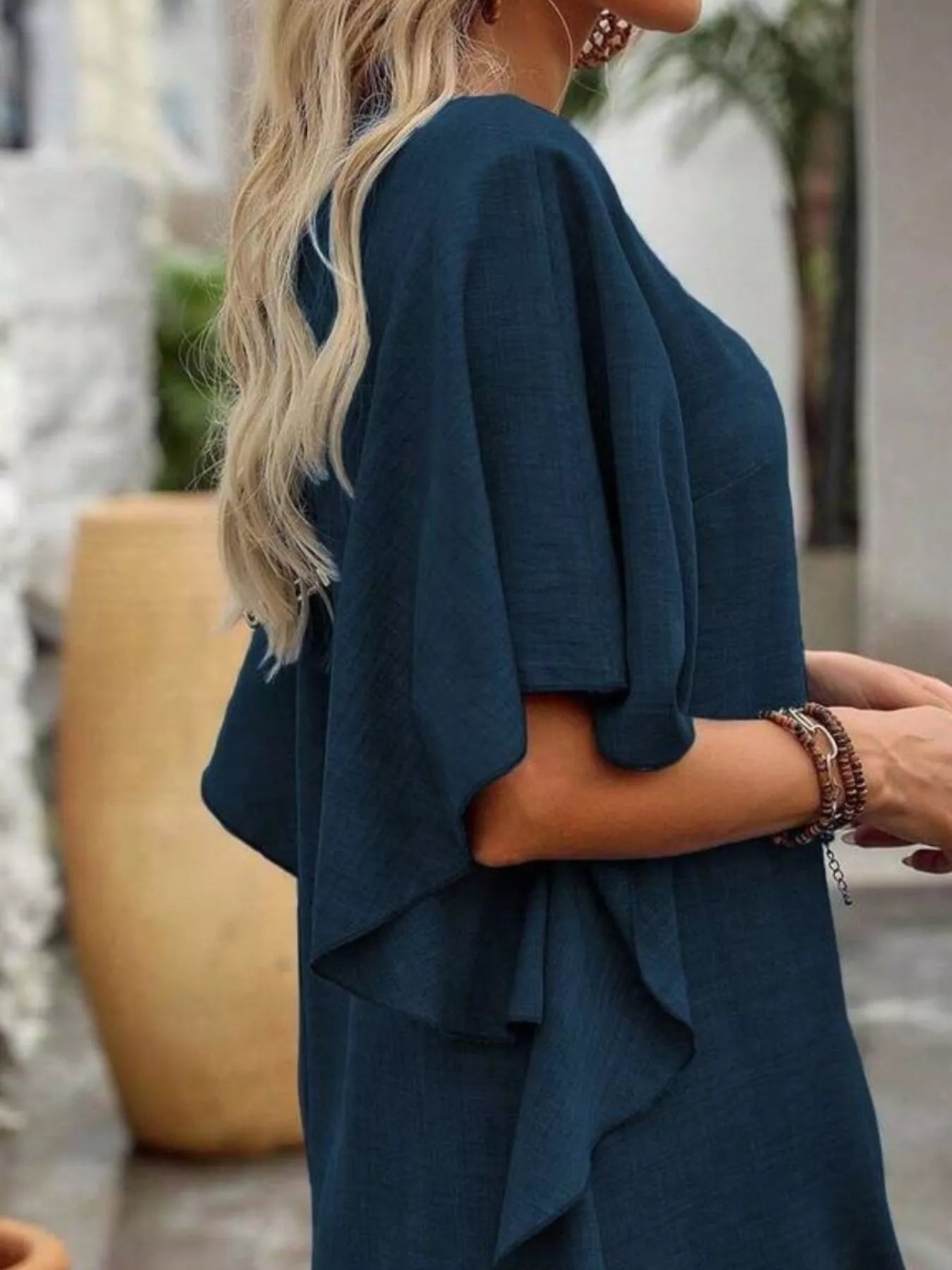 Sarah Express Women's Ruffled Flutter Sleeve V-Neck Mini Dress