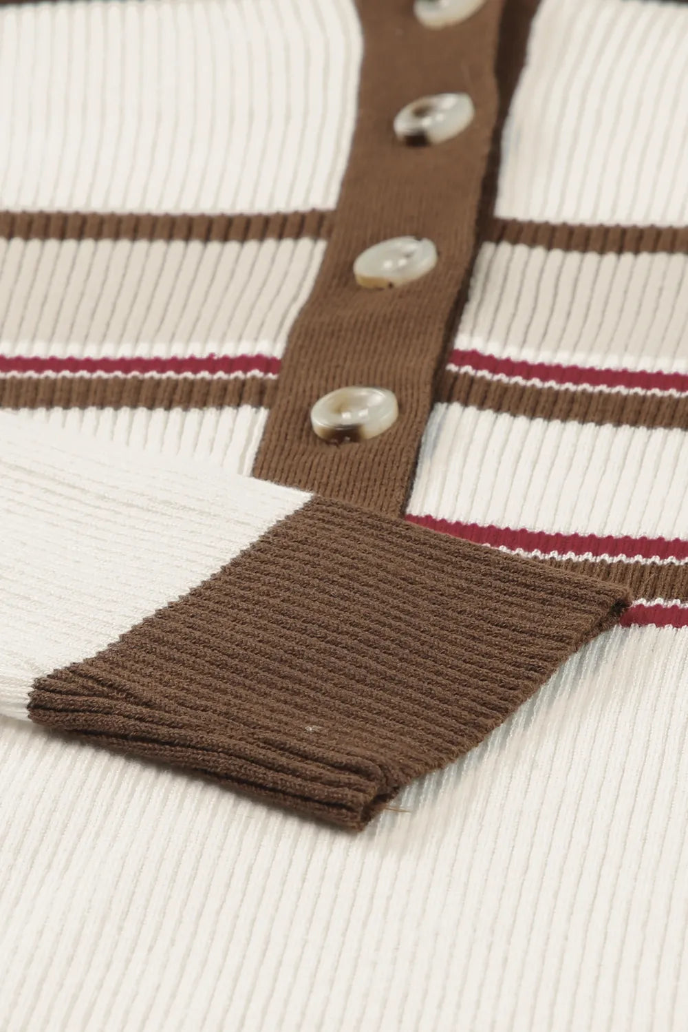 Sarah Express Women's Half Button Contrast Stripe Long Sleeve Knit Top