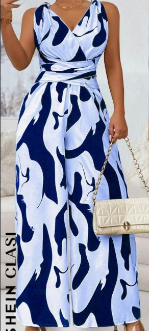 Sarah Express Random Print Backless Jumpsuit Party Evening