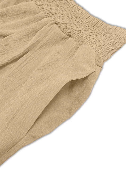 Sarah Express Women's Plus Size Smocked Waist Cropped Wide Leg Pants