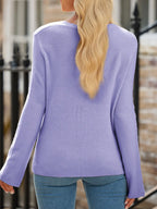 Sarah Express Women's Ribbed Knit Button Front V Neck Cardigan