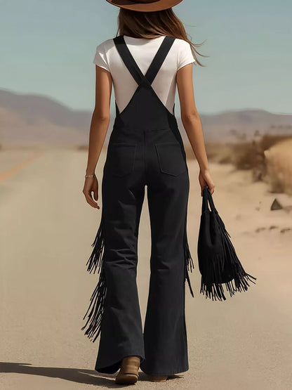 Sarah Express Women's Fringe Corduroy Button Front Overalls