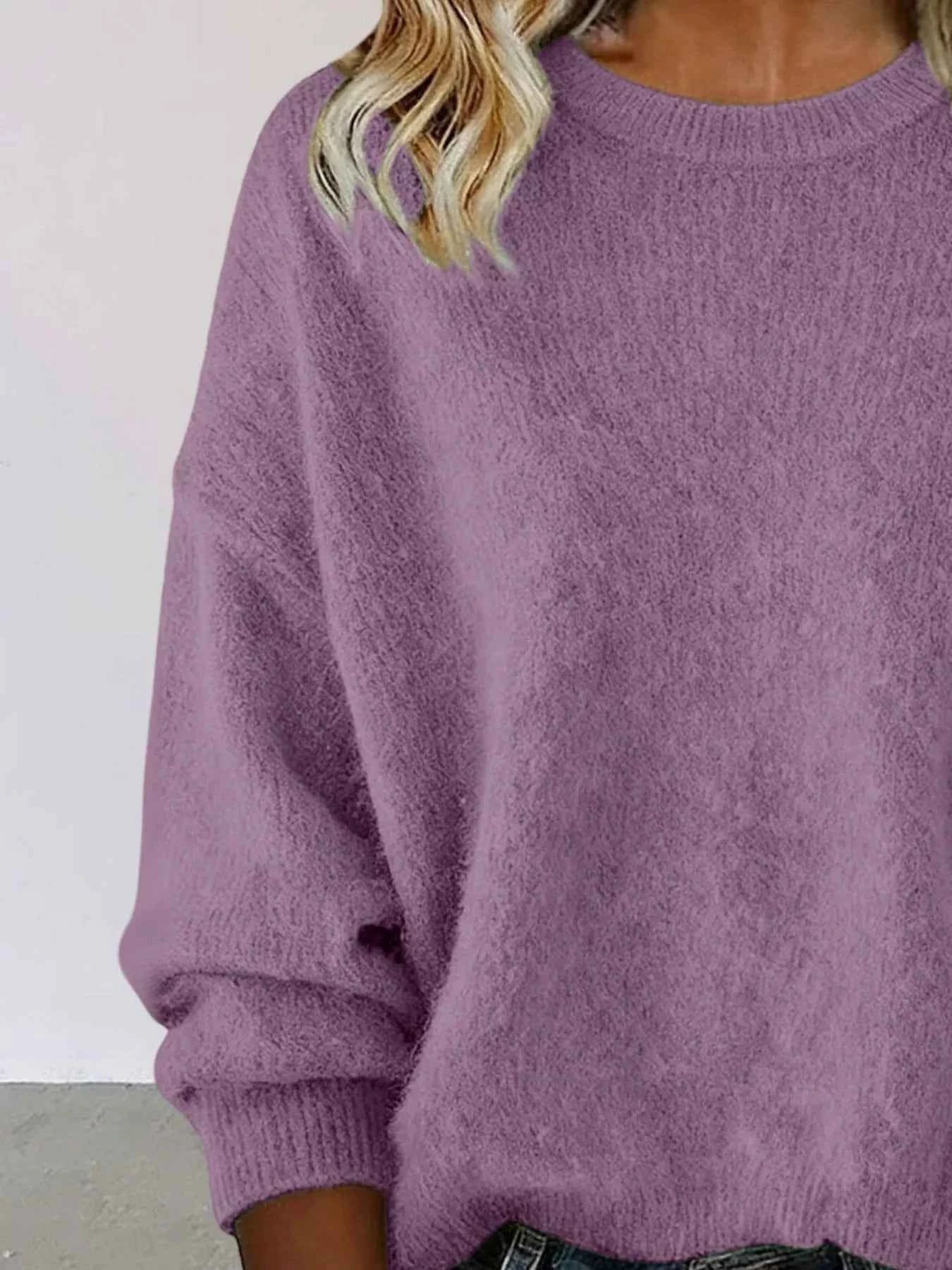 Sarah Express Women's Round Neck Dropped Shoulder Sweater - Plus Size