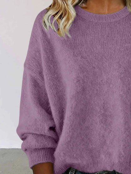 Sarah Express Women's Round Neck Dropped Shoulder Sweater - Plus Size