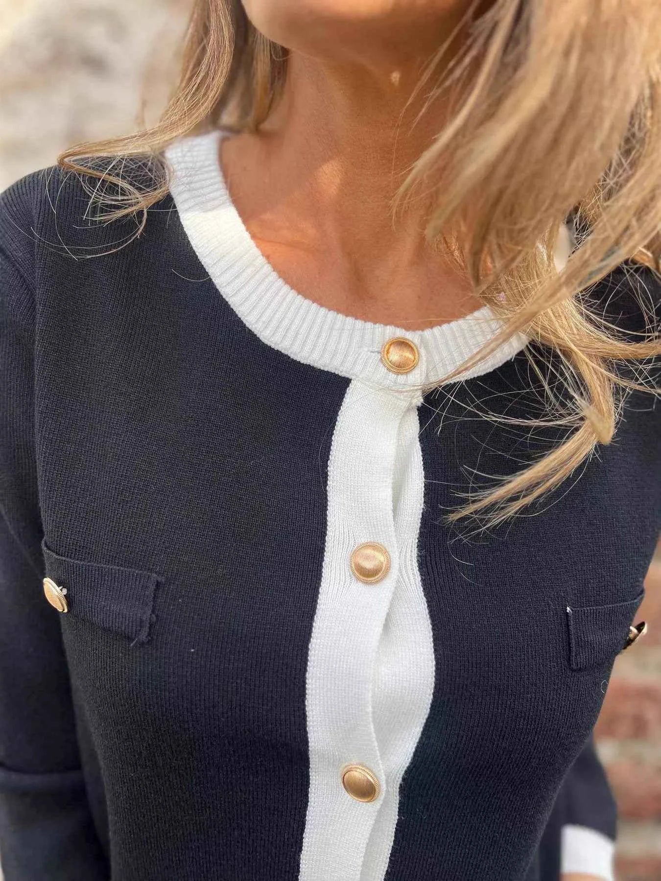 Sarah Express Women's Contrast Trim Button Up Cardigan - Ribbed Knit Sweater