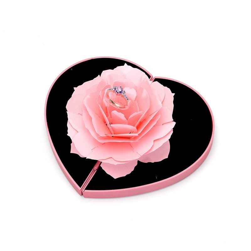 Sarah Express 3D Rose Flower Rotating Ring Box - Heart Shaped Jewelry Gift Box with Rotating Design