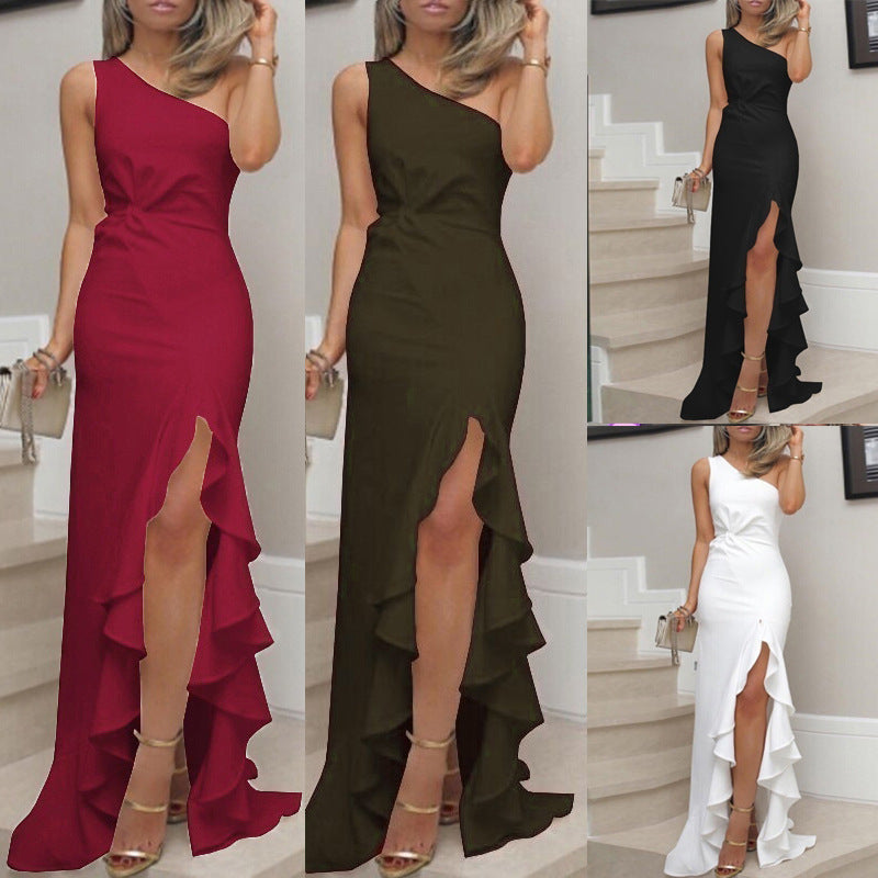 Sarah Express Off-Shoulder Ruffled Maxi Evening Dress with Slit