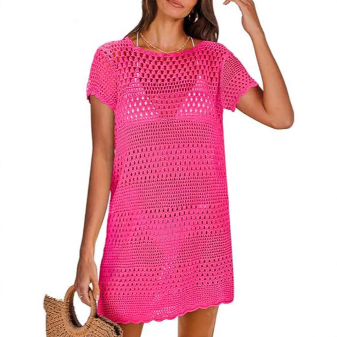 Sarah Express Women's Knitted Cutout Tunic Top Short Sleeve Pullover