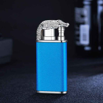 Sarah Express Blue Flame Metal Lighter - Windproof Butane Lighter with Dolphin Dragon Design Blue Scrub Crocodile bk872 1PCS