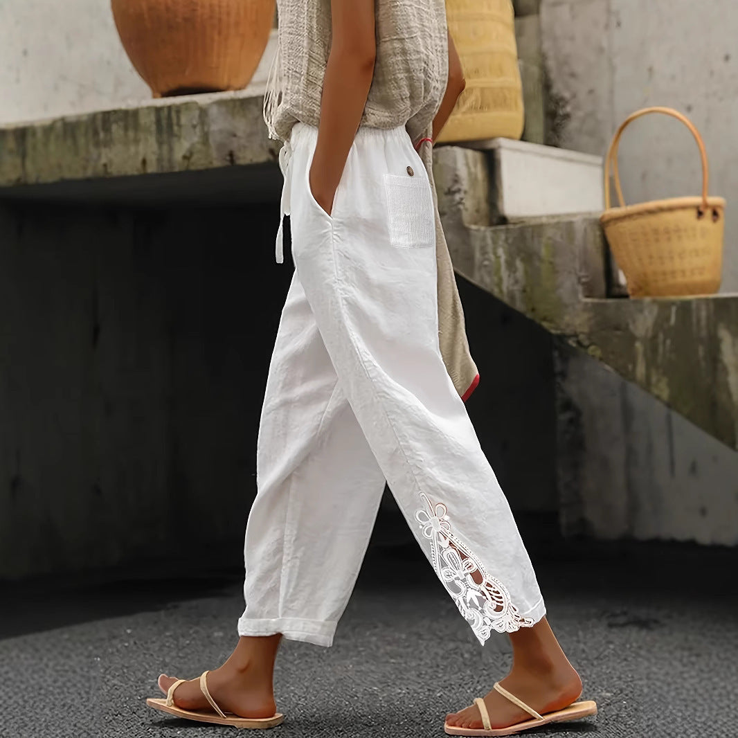 Sarah Express Women's Mid-Rise Straight Leg Baggy Trousers Casual Pants