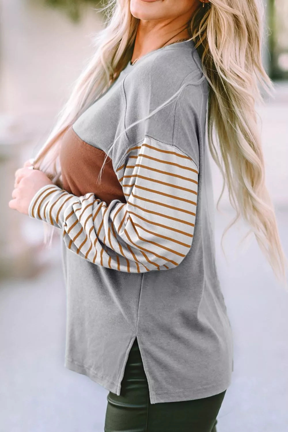 Sarah Express Women's Colorblock Striped Bishop Sleeve Top