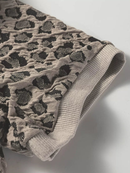 Sarah Express Women's Textured Leopard Print Crew Neck Short Sleeve Top